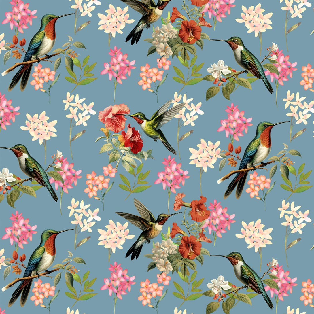 Hummingbird Fabric on Duck Egg Blue