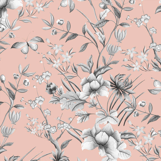 Chinoiserie botanical floral peach