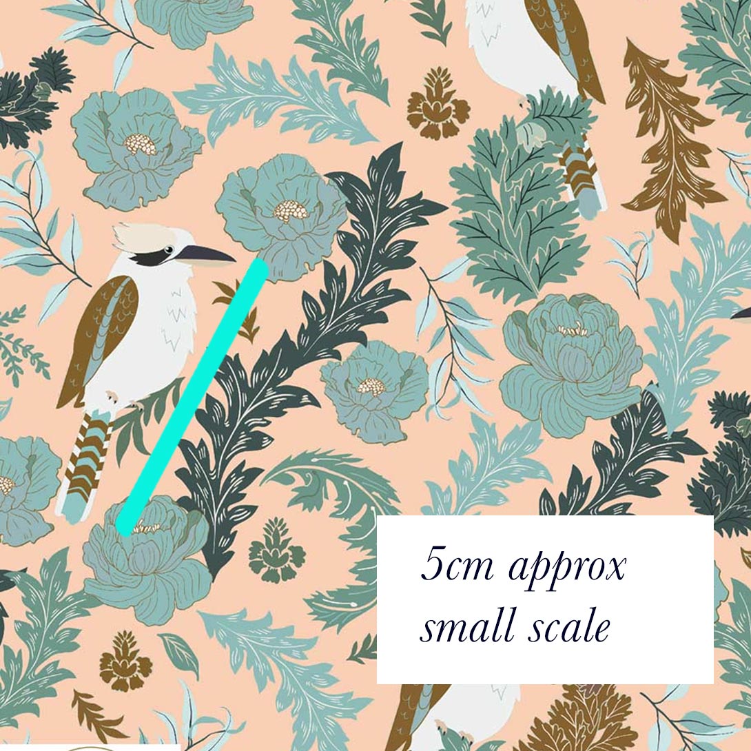 Kookaburra fabric on Peach