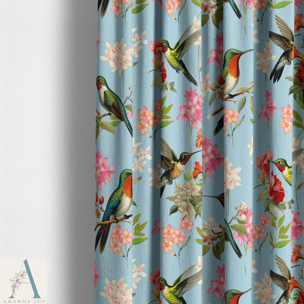 Hummingbird Fabric on Sky Blue