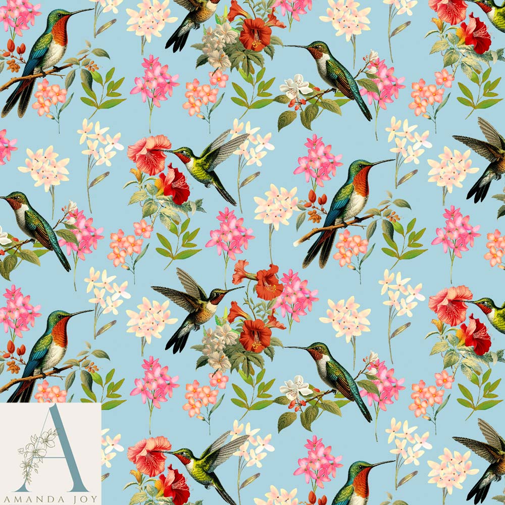 Hummingbird Fabric on Sky Blue