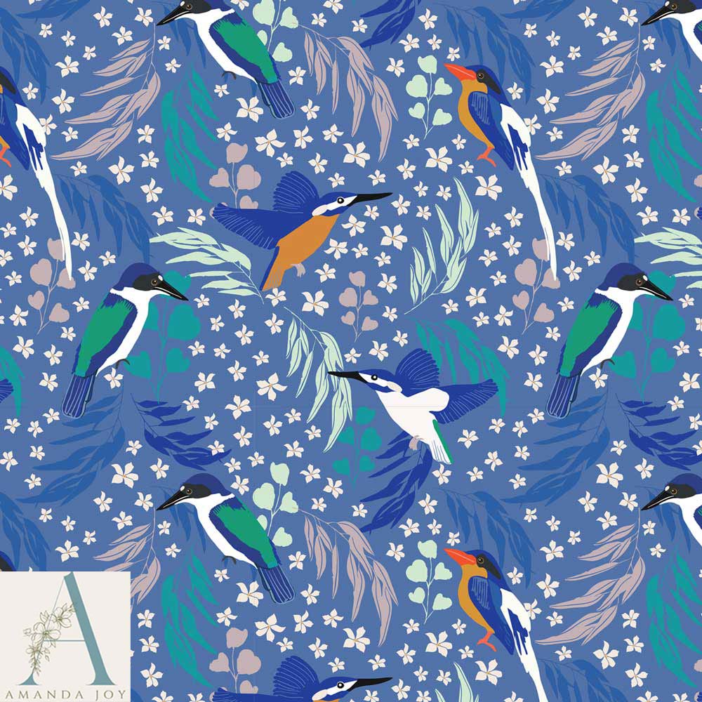 Kingfisher Dance Fabric Blue
