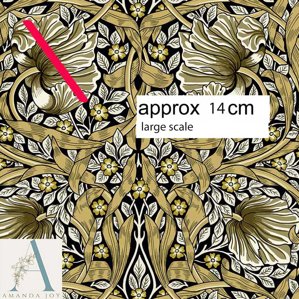 William Morris Pimpernel Fabric Black & Gold