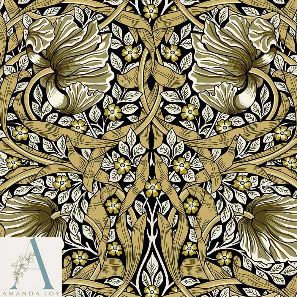 William Morris Pimpernel Fabric Black & Gold