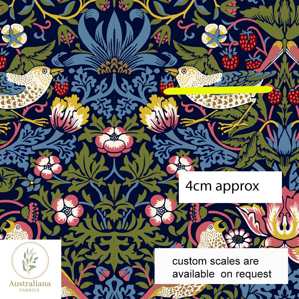 Amanda Joy Fabrics Fabric 1 metre / Cotton Sateen / Small William Morris Strawberry Thief ~ Blue
