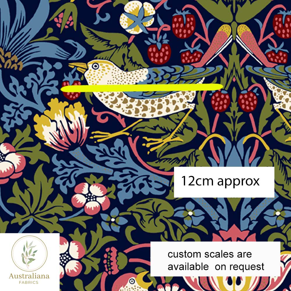 Amanda Joy Fabrics Fabric 1 metre / Cotton Sateen / X Large William Morris Strawberry Thief ~ Blue