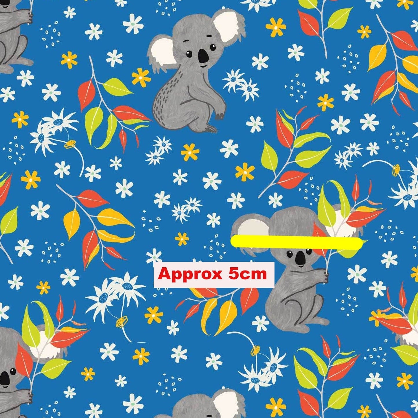 Amanda Joy Fabrics Fabric 1 Metre / Premium woven 100% cotton sateen 150gsm Koala calypso Fabric on Blue~ Australian made
