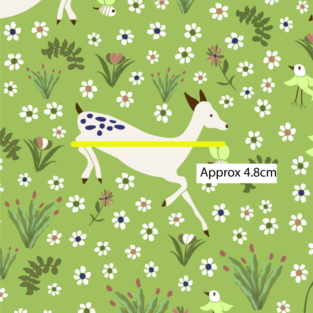 Amanda Joy Fabrics Fabric 1 Metre / Premium Woven Cotten Sateen 150gsm Running Deer on Green