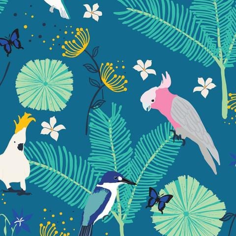 Amanda Joy Fabrics Fabric 1 Metre / Premium woven cotton sateen 150gsm Australian Birds: Cockatoos, Kingfishers and Galahs Fabric