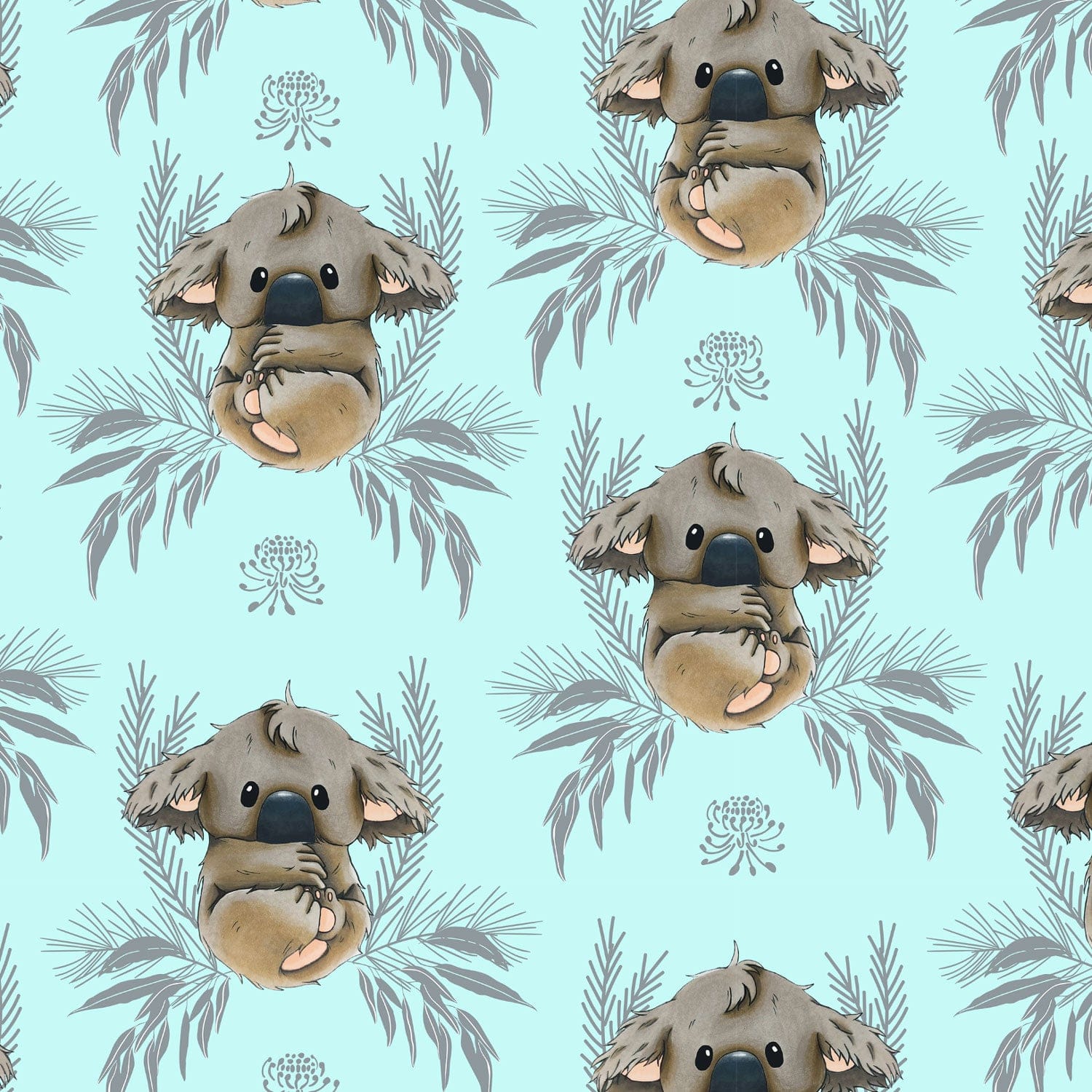 Amanda Joy Fabrics Fabric 1 metre / Premium woven cotton sateen 150gsm Baby Koala Fabric ~ Mint Green