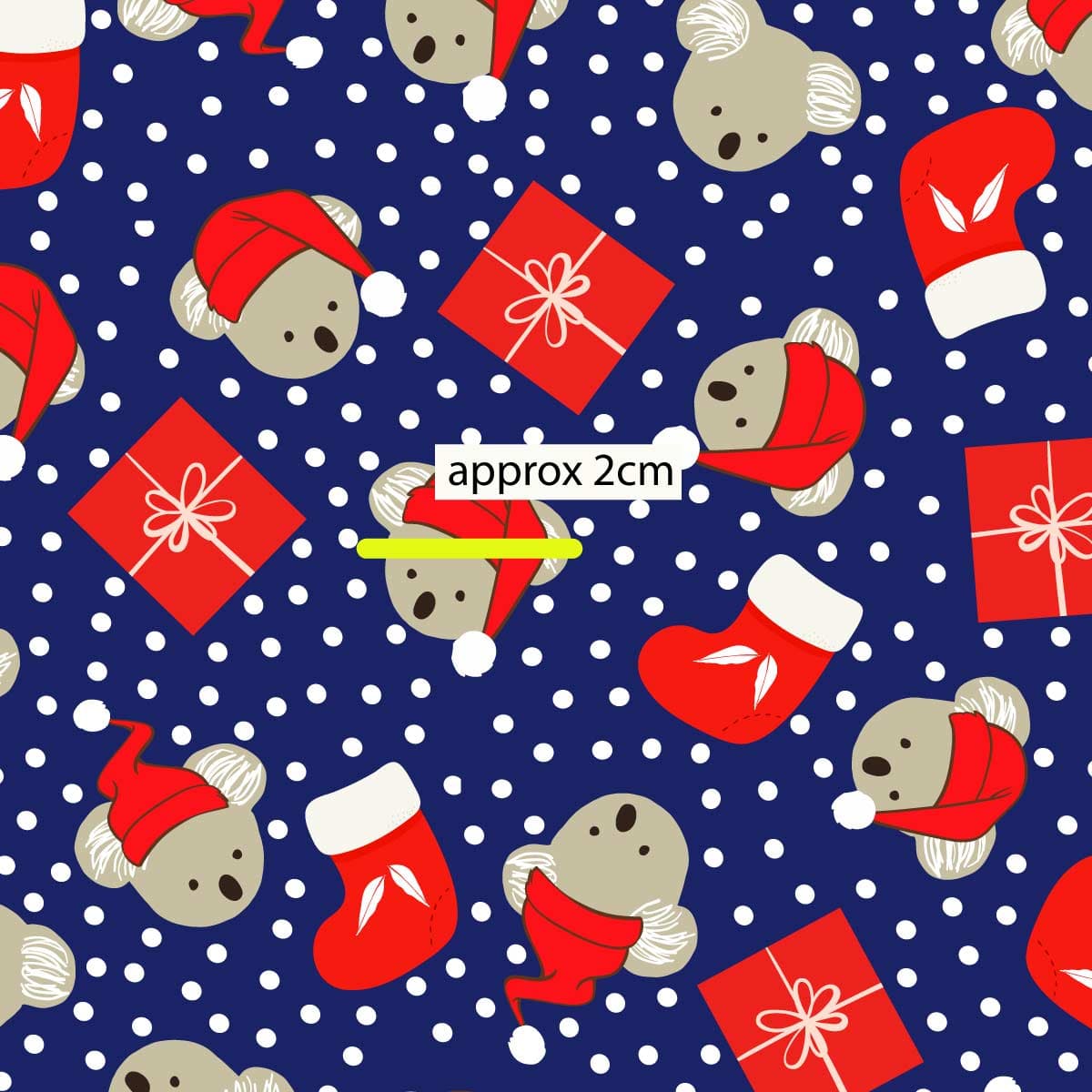 Amanda Joy Fabrics Fabric 1 Metre / Premium woven cotton sateen 150gsm Christmas Koalas & Presents Blue