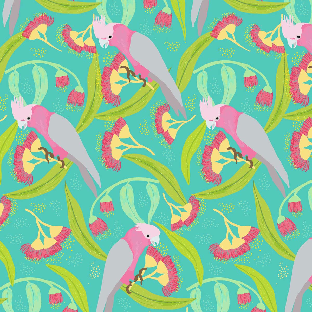 Amanda Joy Fabrics Fabric 1 Metre / Premium woven cotton sateen 150gsm Galah Fabric Green