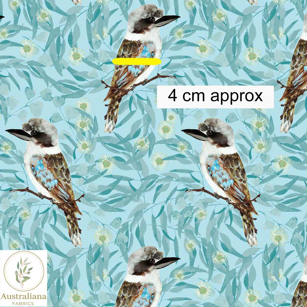 Amanda Joy Fabrics Fabric 1 Metre / Premium woven cotton sateen 150gsm Kookaburras Fabric Blue