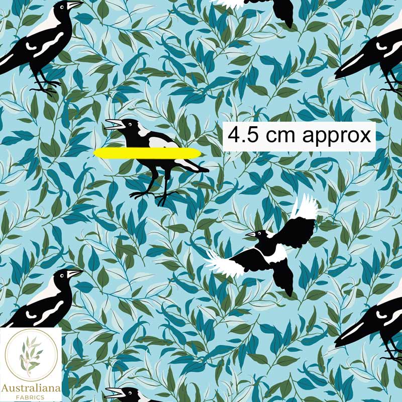 Amanda Joy Fabrics Fabric 1 Metre / Premium woven cotton sateen 150gsm Magpies in the Bush Blue