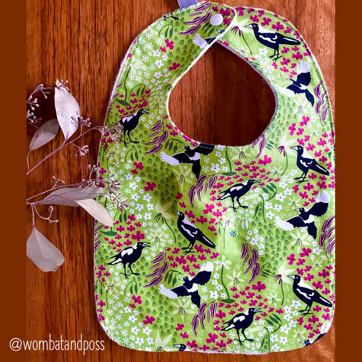 Amanda Joy Fabrics Fabric 1 Metre / Premium woven cotton sateen 150gsm Merry Magpies Fabric on Lime