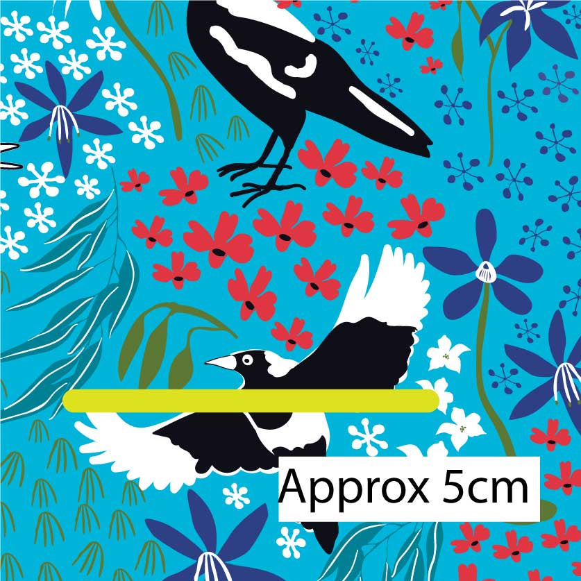 Amanda Joy Fabrics Fabric 1 Metre / Premium woven cotton Sateen 150gsm Merry Magpies Sky Blue