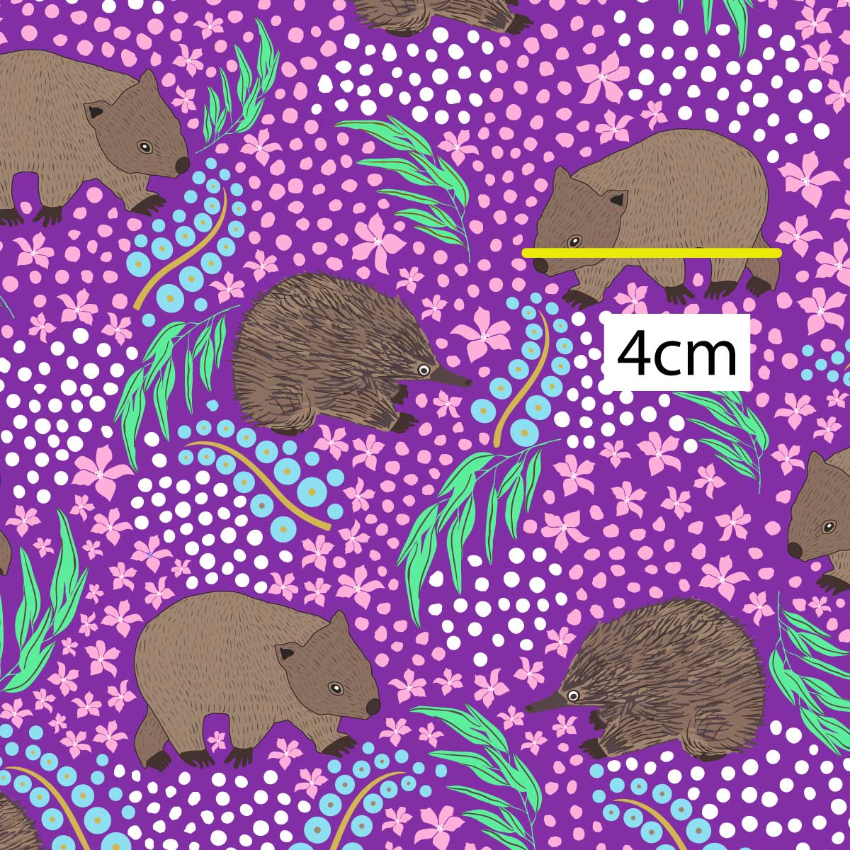 Amanda Joy Fabrics Fabric 1 Metre / Premium woven cotton sateen 150gsm Wombat & Echidna Purple