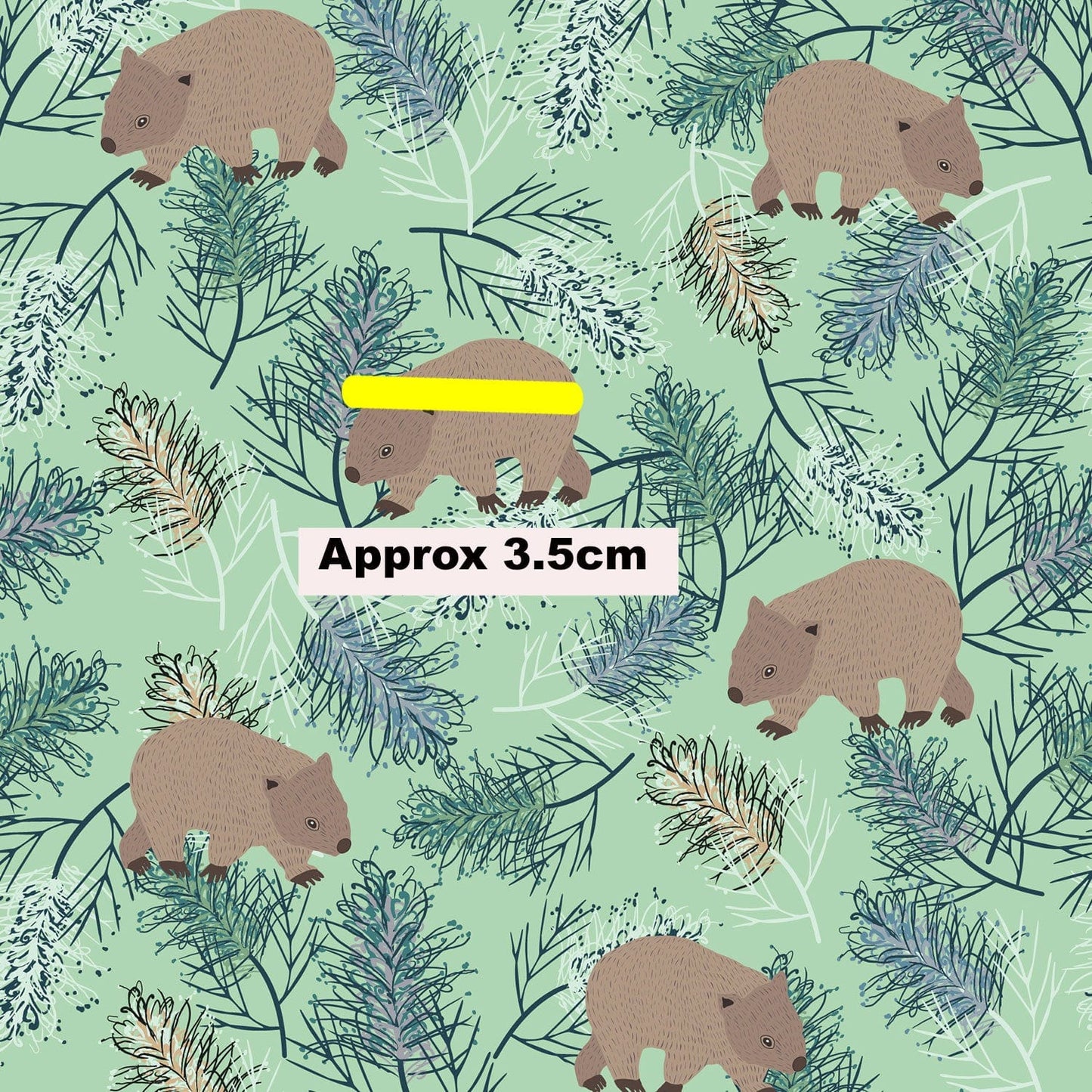 Amanda Joy Fabrics Fabric 1 Metre / Premium woven cotton sateen 150gsm Wombat Wanderings Green