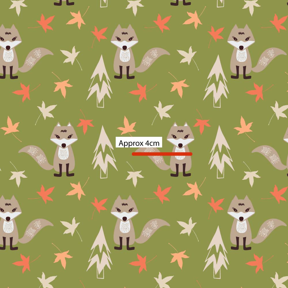 Amanda Joy Fabrics Fabric 1 Metre / Premium woven cotton sateen 150gsm Woodlands Fox Green