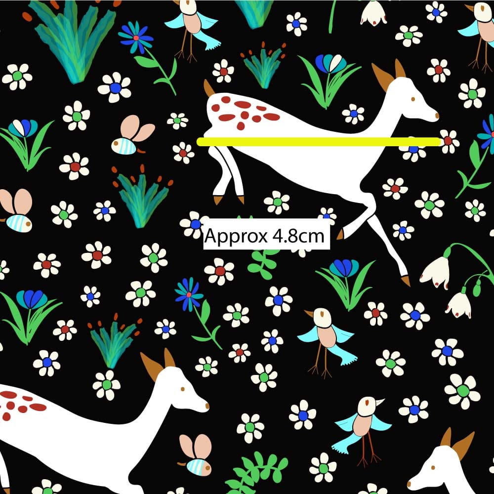 Amanda Joy Fabrics Fabric 1 metre / Premium woven cotton sateen 150gsm Woodlands Running Deer ~ Black