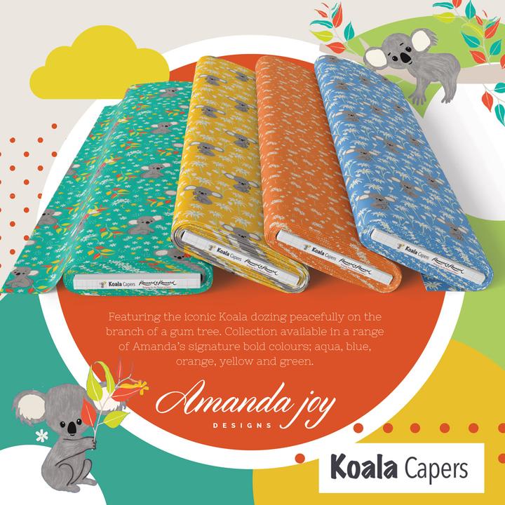 Amanda Joy Fabrics Fabric 1 metre Sweet Koala & Flower Fabric - Blue