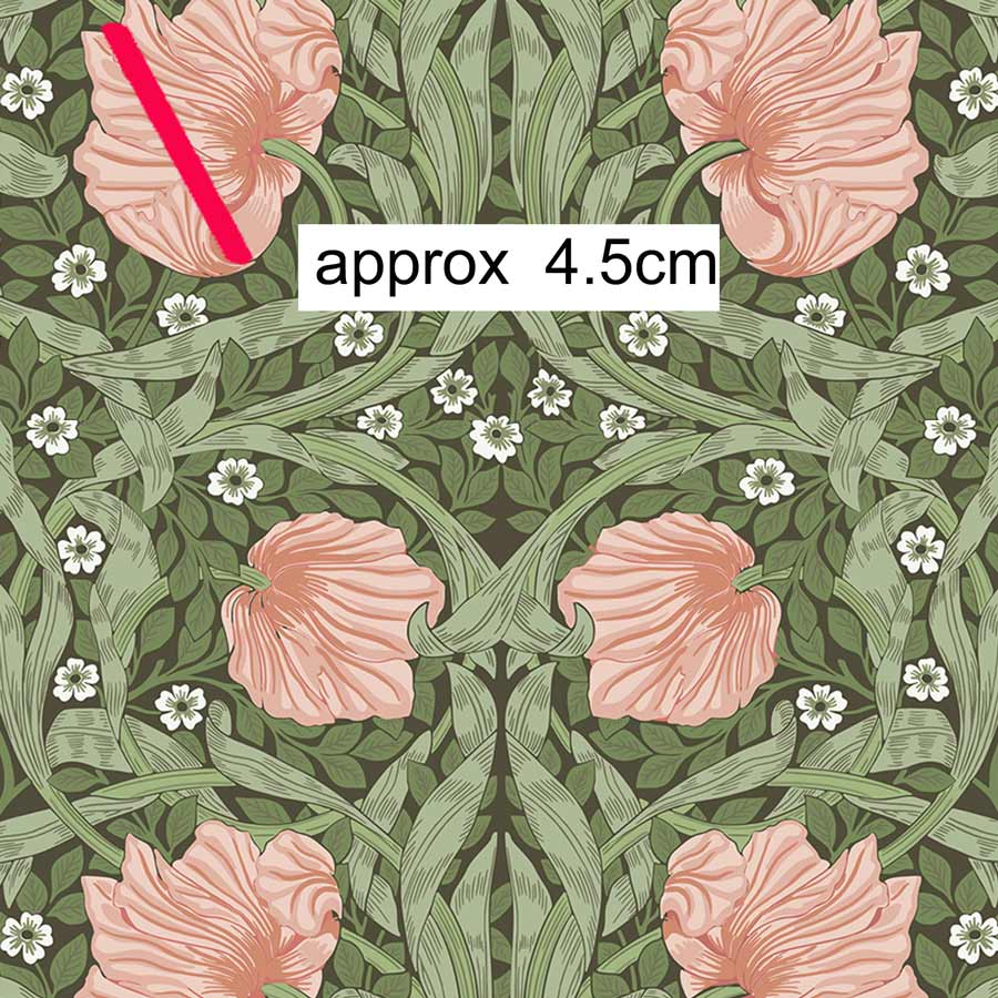 Amanda Joy Fabrics Fabric 1 metre / Woven Cotton / Medium William Morris Pimpernel Olive & Peach