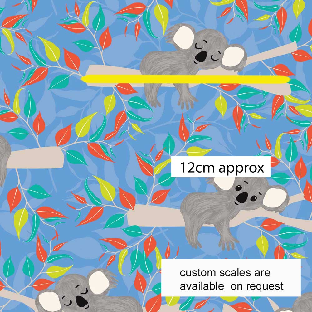 Amanda Joy Fabrics Fabric 50cm Sleeping Koala Fabric on Blue