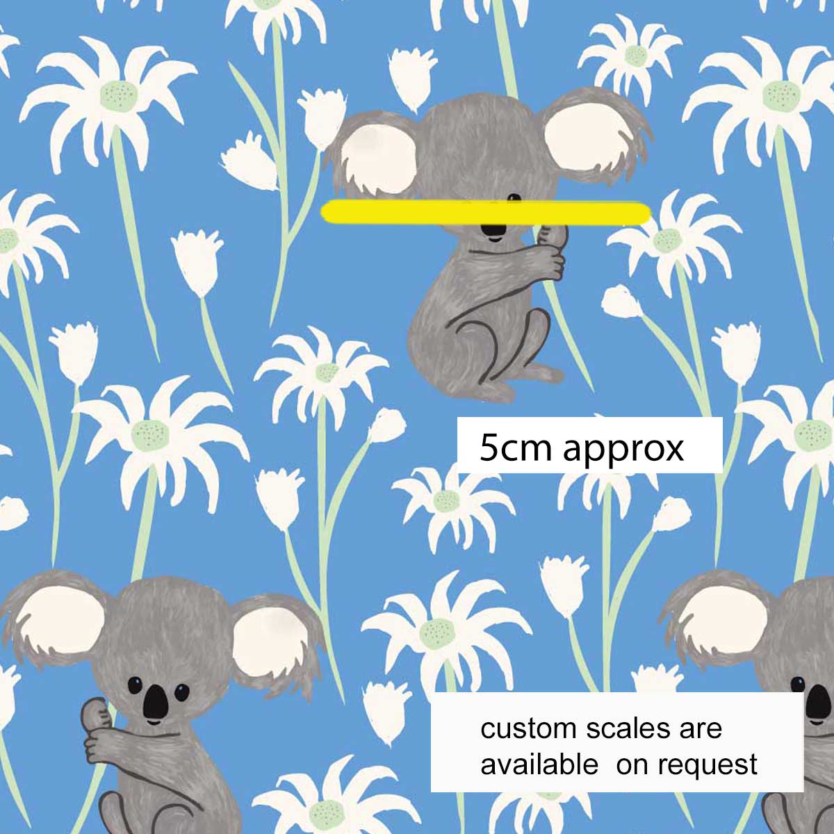 Amanda Joy Fabrics Fabric 50cm Sweet Koala & Flower Fabric - Blue