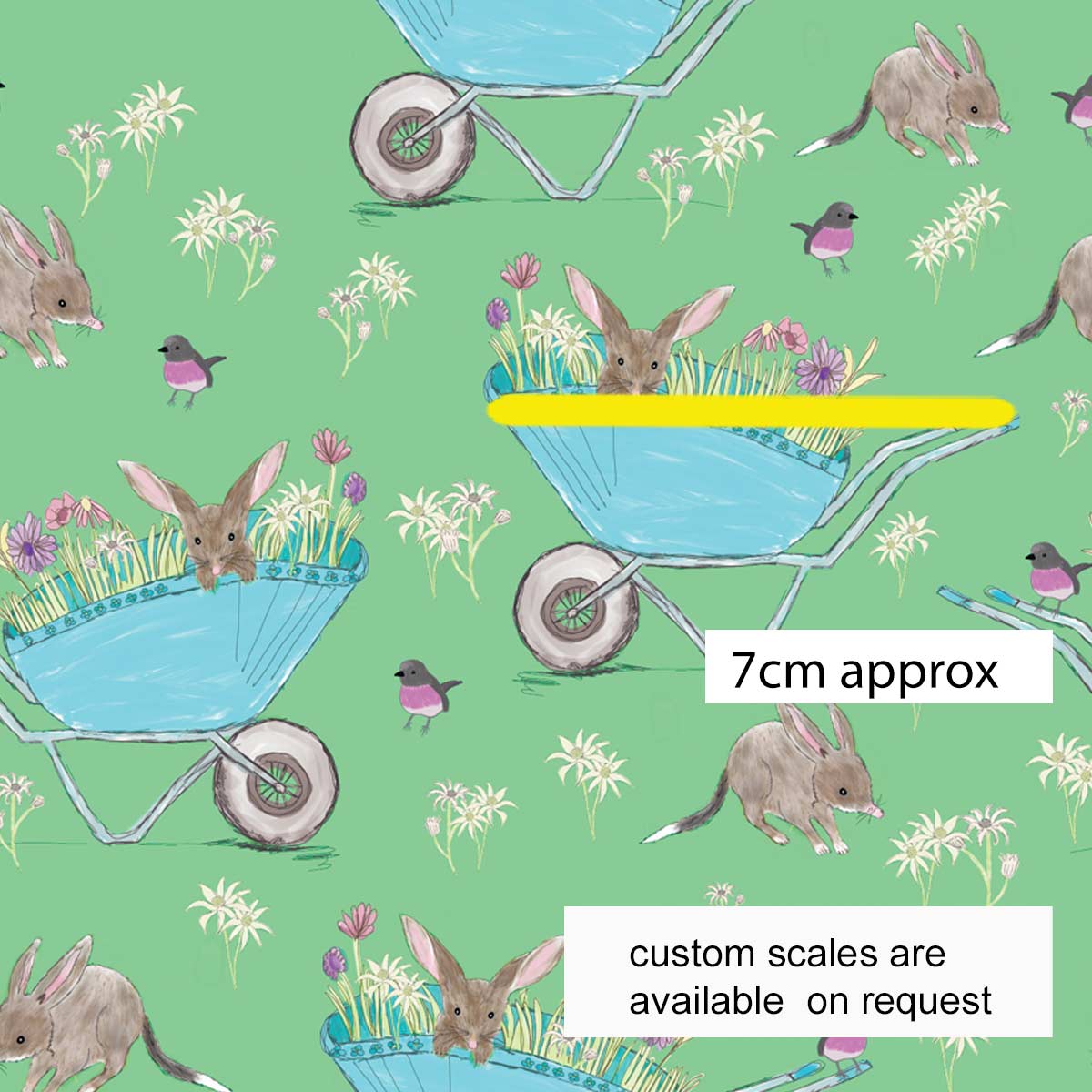 Amanda Joy Fabrics Fabric Bilby Barrows on Green