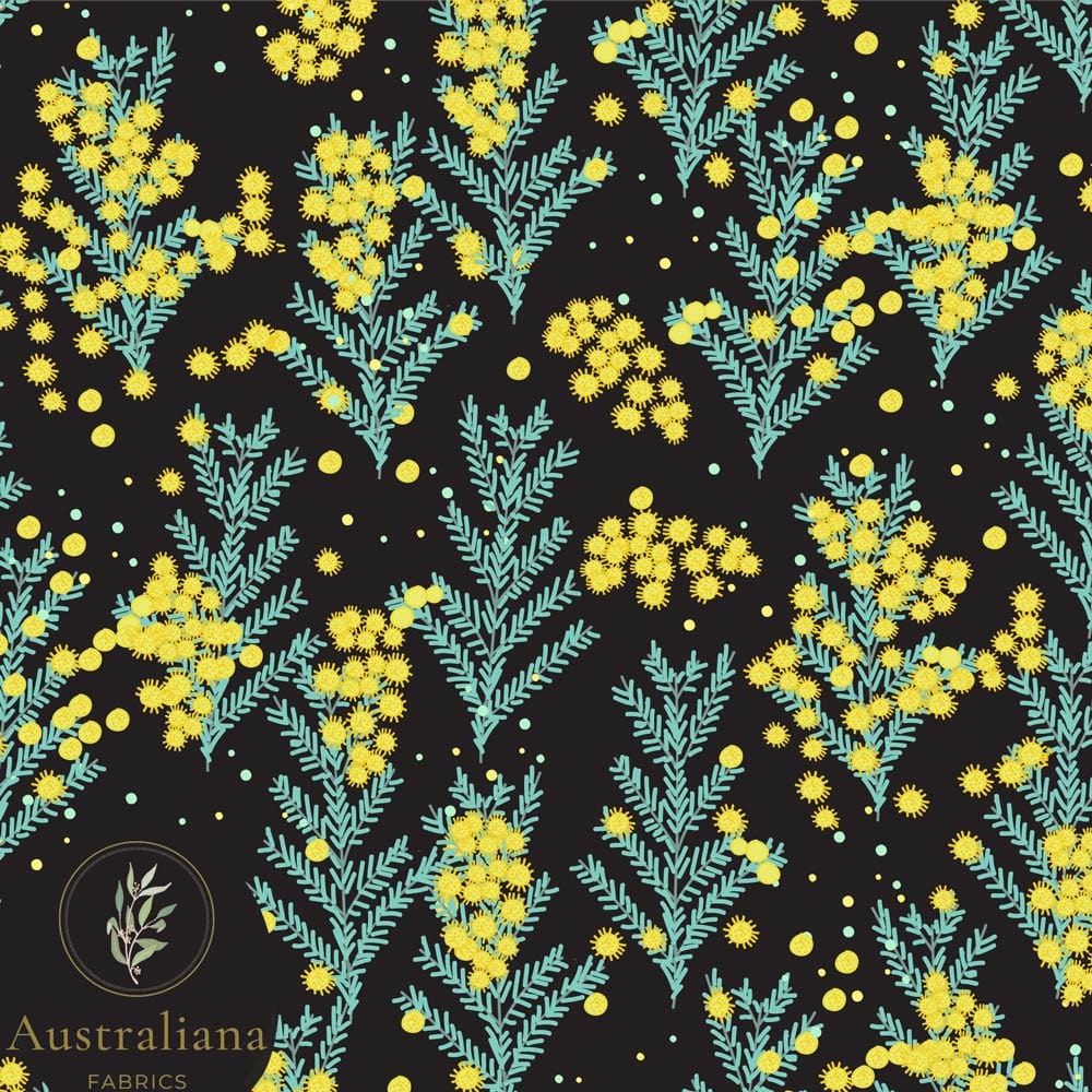 Amanda Joy Fabrics Fabric Cotton Canvas medium / 1 Metre Wattle on Black Upholstery