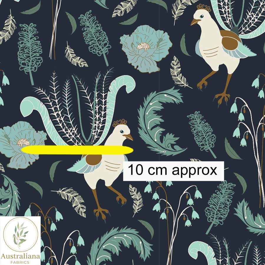Amanda Joy Fabrics Fabric Lyrebird on Navy Soft Furnishings & Upholstery Fabric