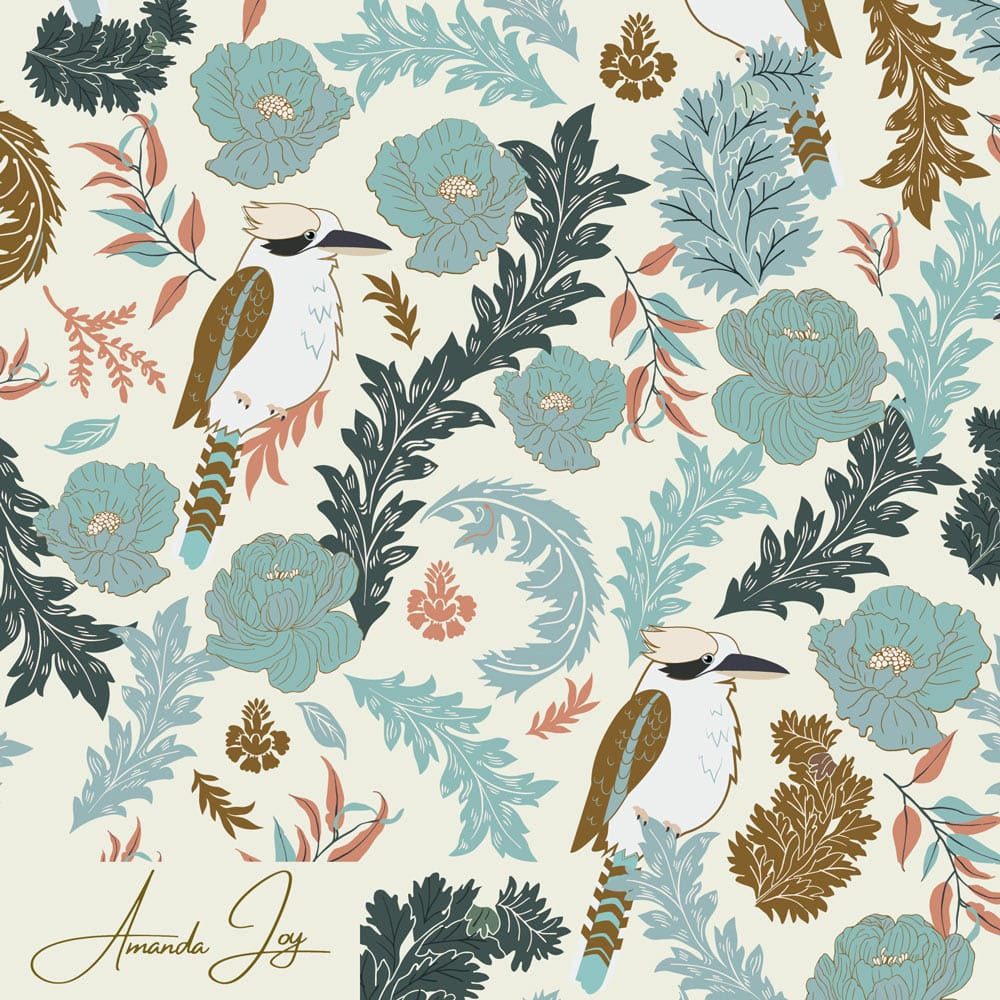 Amanda Joy Fabrics Fabric Organic Cotton Canvas / 1 metre Kookaburra on Cream Soft Furnishings & Upholstery Fabric