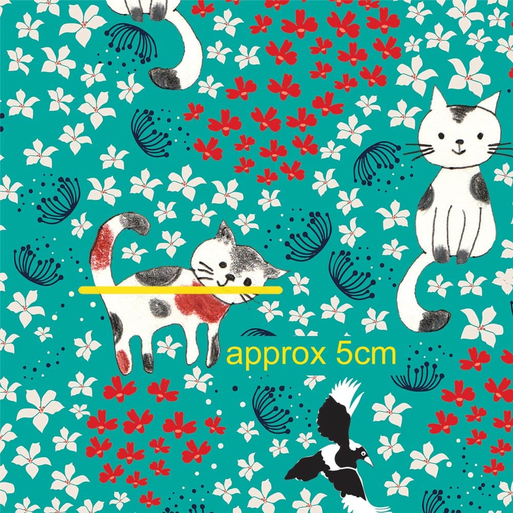 Amanda Joy Fabrics Fabric Premium Quality Woven Cotton 150gsm / 1 Metre Cats & Magpies on Green