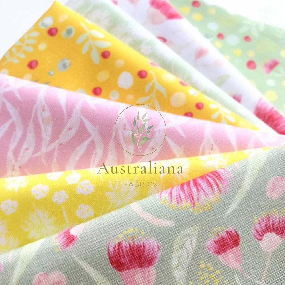 Amanda Joy Fabrics Fabric Premium Quality Woven Cotton sateen 150gsm / 1 Metre (cut continuous) Eucalyptus Leaves Pink