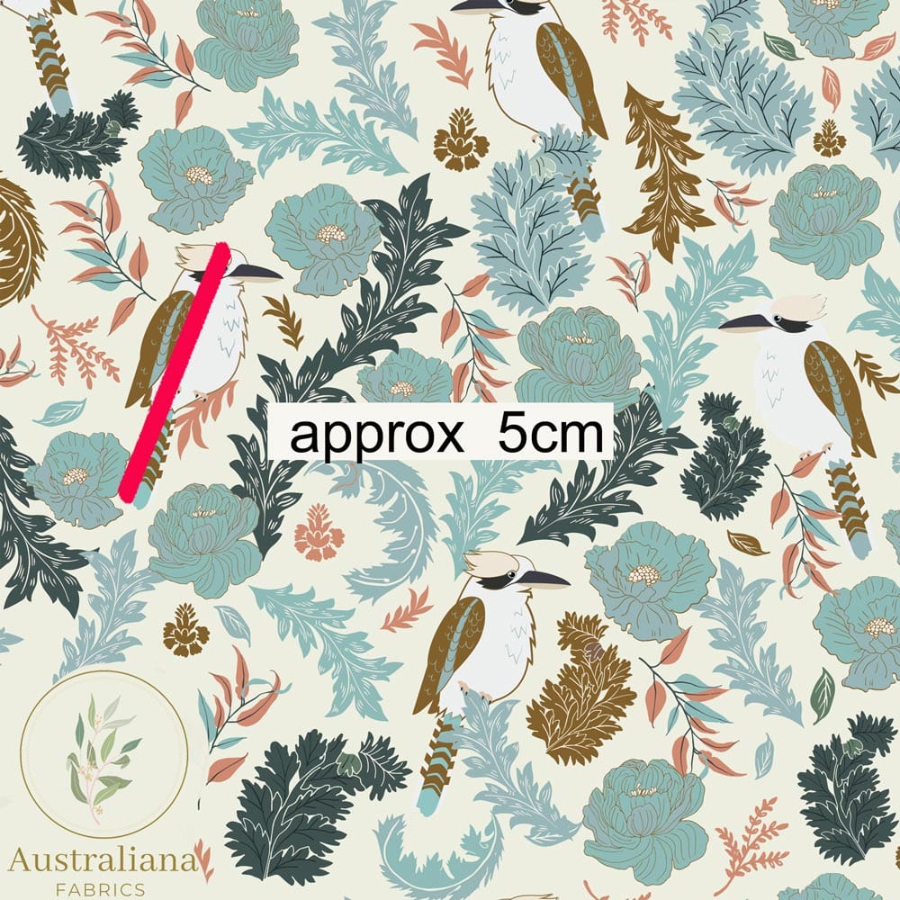 Amanda Joy Fabrics Fabric Premium Woven Cotton sateen 150 gsm / 1 Metre / Small Elegant Kookaburra Cream