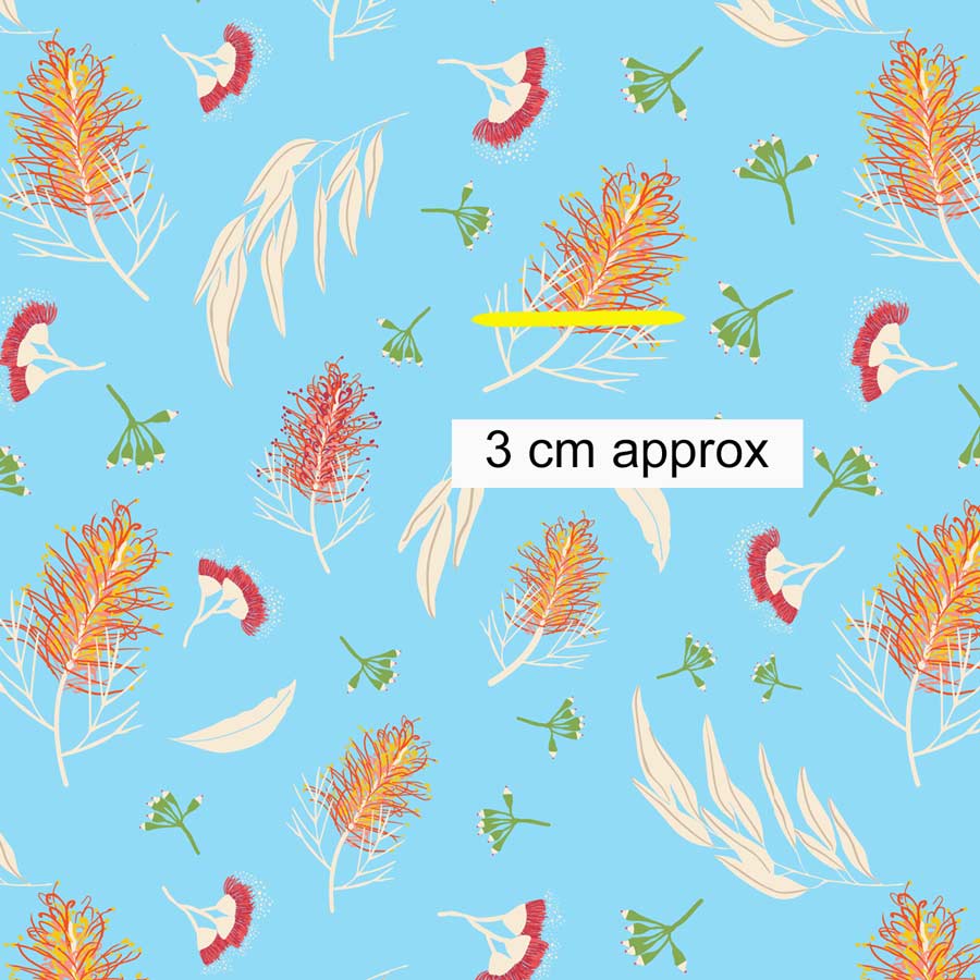 Amanda Joy Fabrics Fabric Premium Woven Cotton sateen 150gsm / 1 Metre Grevilleas & Gum Nuts Blue