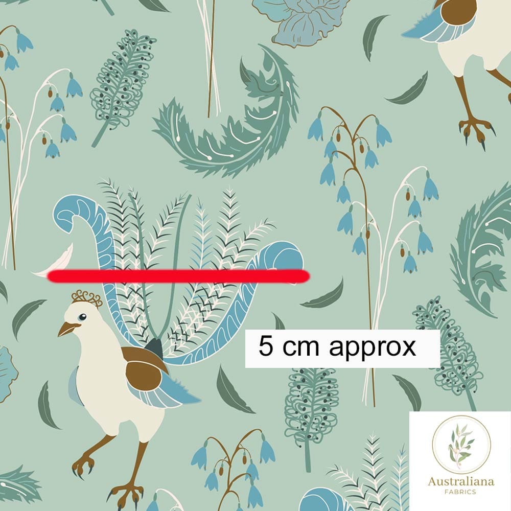 Amanda Joy Fabrics Fabric Premium Woven Cotton sateen 150gsm / 1 Metre Lyrebird Dance on Green