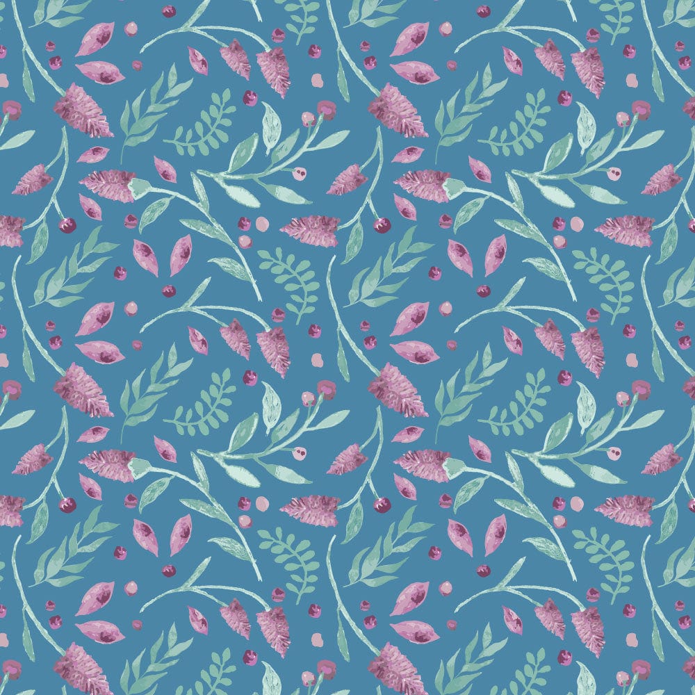Amanda Joy Fabrics Fabric Premium Woven Cotton Sateen 150gsm / 1 Metre Mulla Mulla on Blue