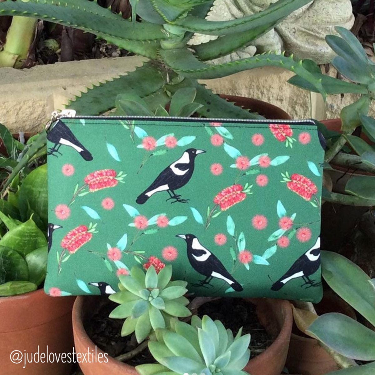 Amanda Joy Fabrics Fabric Roll 1 metre Magpie Bottlebrush Parade Fabric Green