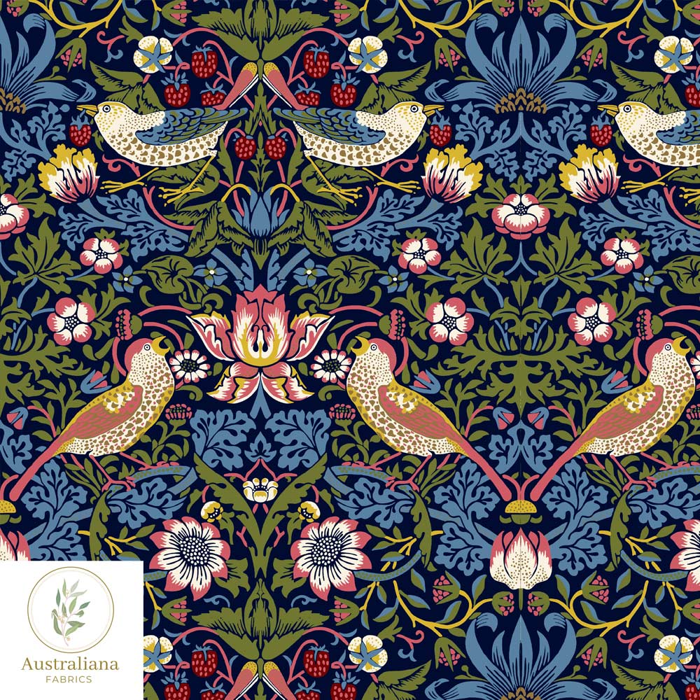 Amanda Joy Fabrics Fabric William Morris Strawberry Thief ~ Blue