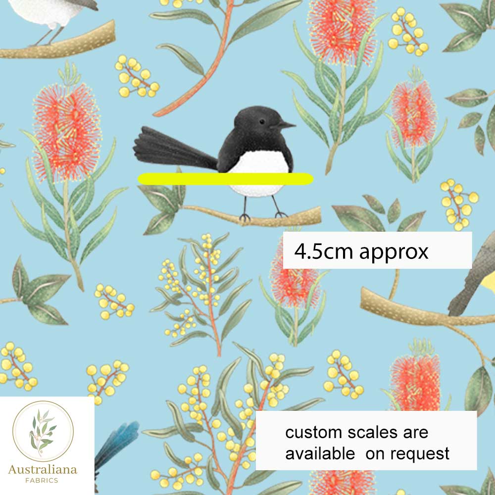Amanda Joy Fabrics Fabric Willie Wagtails, Blue Wren & Robins