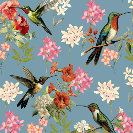Hummingbird Fabric on Duck Egg Blue