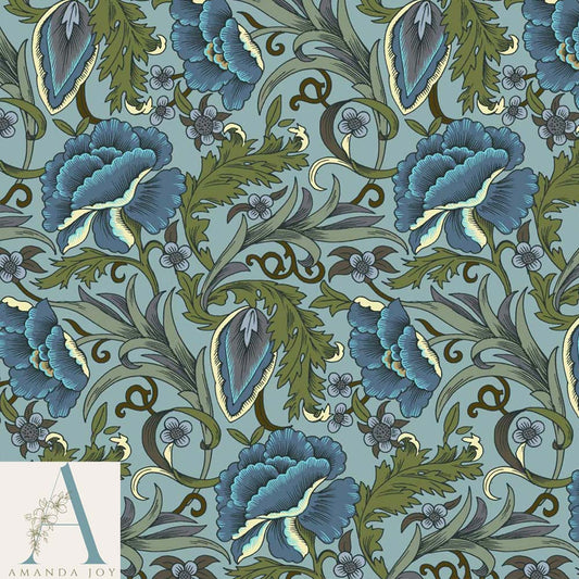 Blue Floral Art Nouveau Blooms