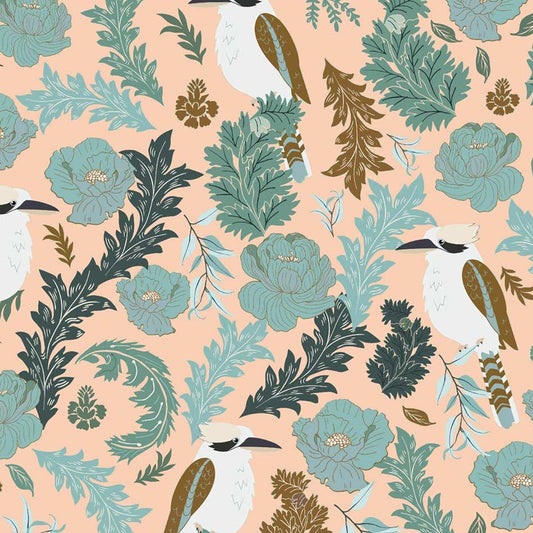 Elegant Kookaburra fabric on Peach