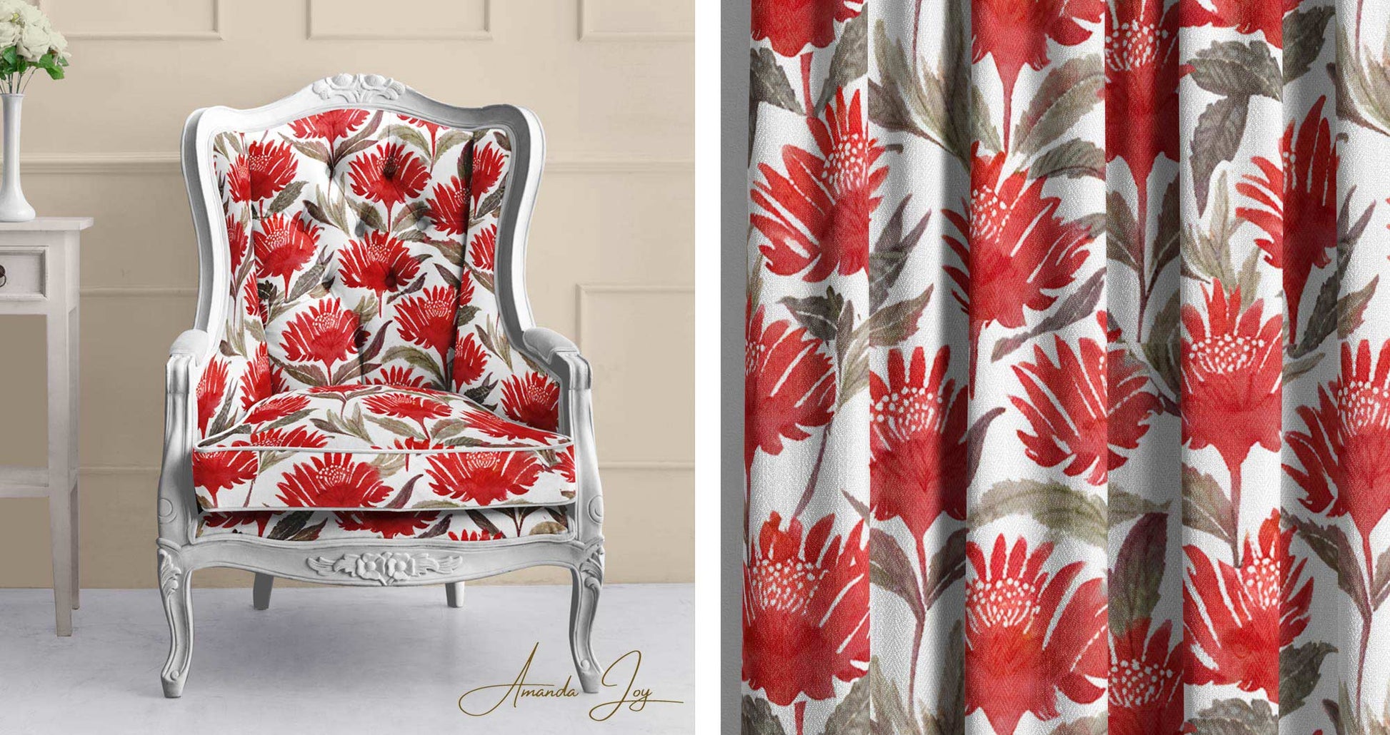 Amanda Joy Fabrics Fabric Watercolour Waratahs