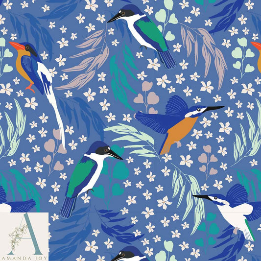 Kingfisher Dance Fabric Blue