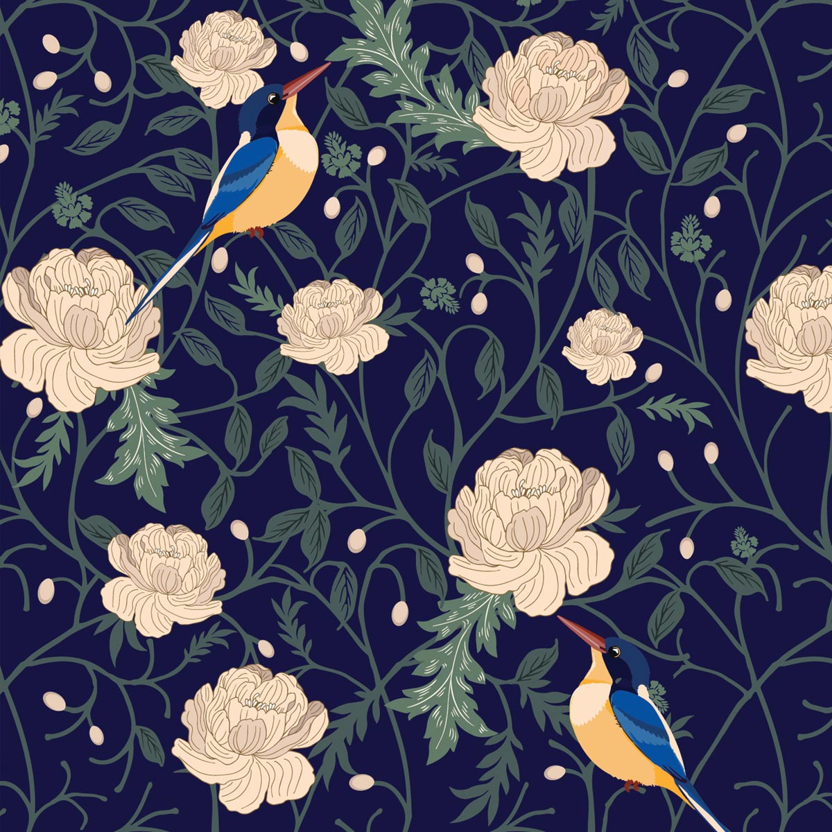 Kingfisher Serenade on Dark Royal Blue