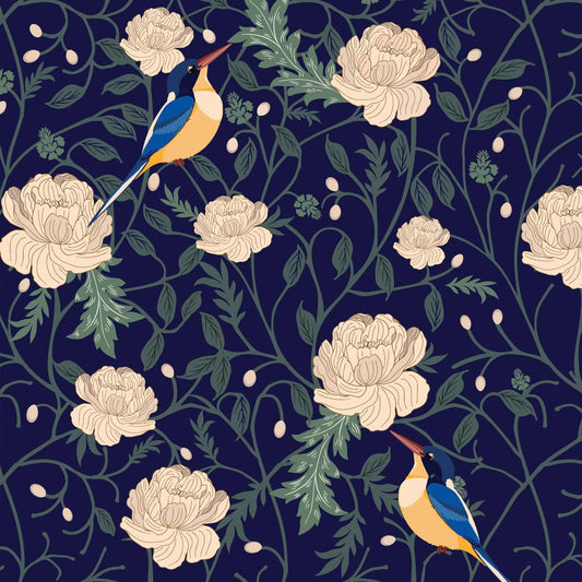Kingfisher Serenade on Dark Royal Blue