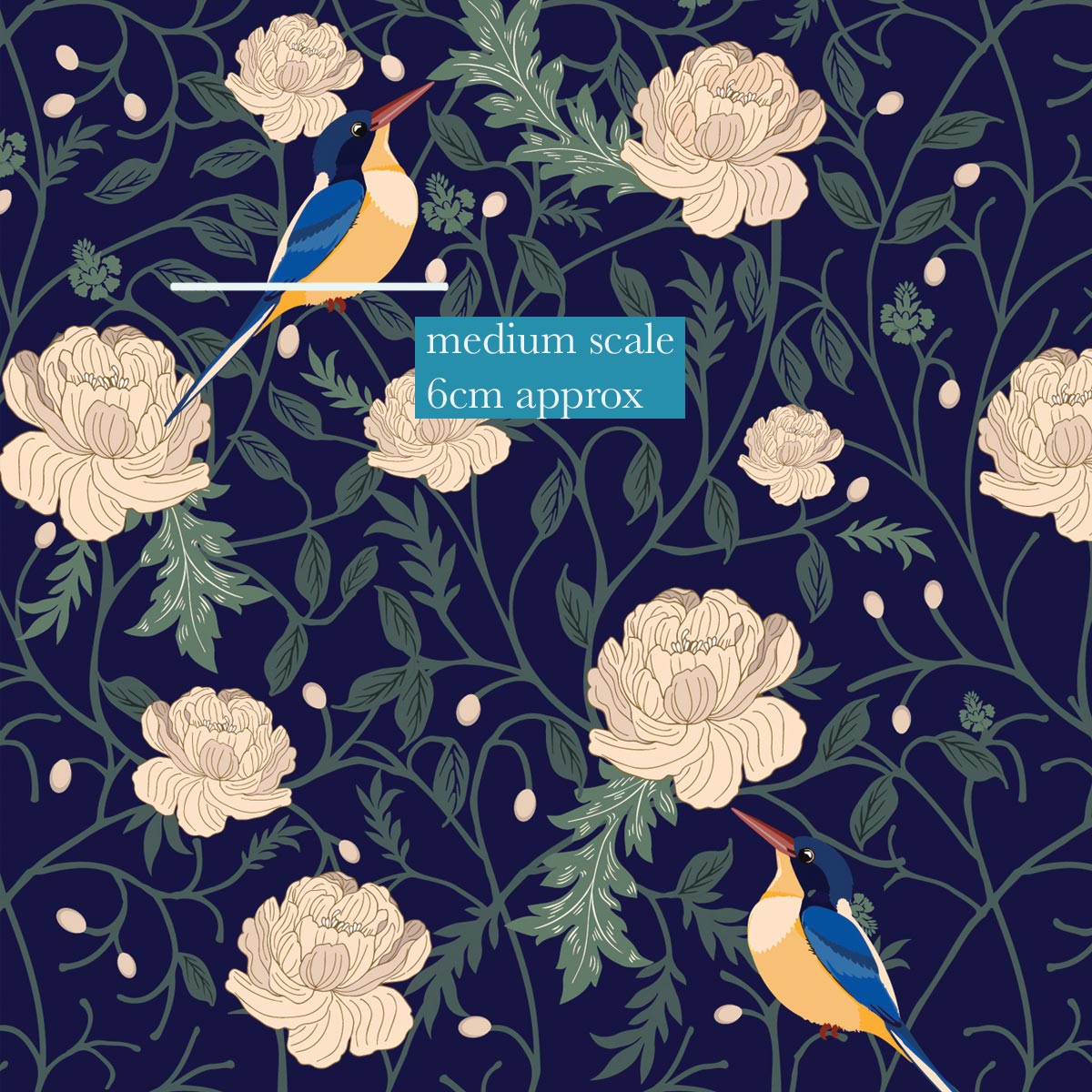 Kingfisher Serenade on Dark Royal Blue
