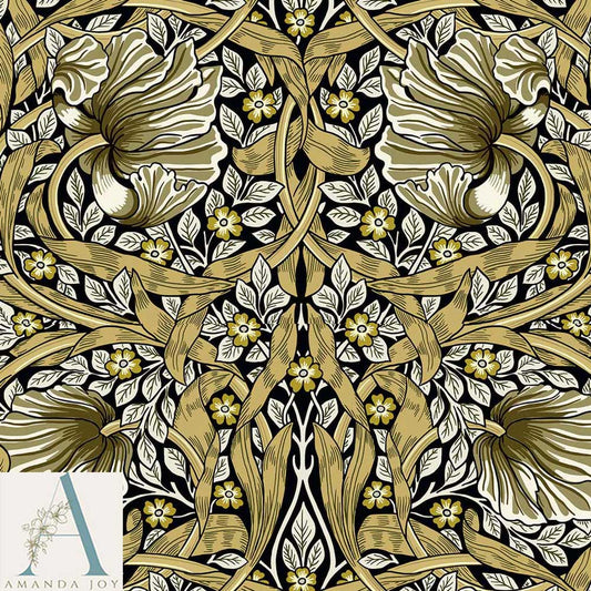 William Morris Pimpernel Fabric Black & Gold